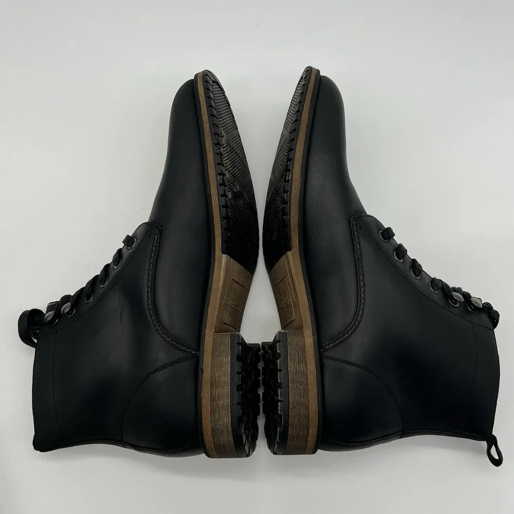Joe's Jeans Kinison Black Leather Round Toe Lace-Up Combat Mens Boots Size 10